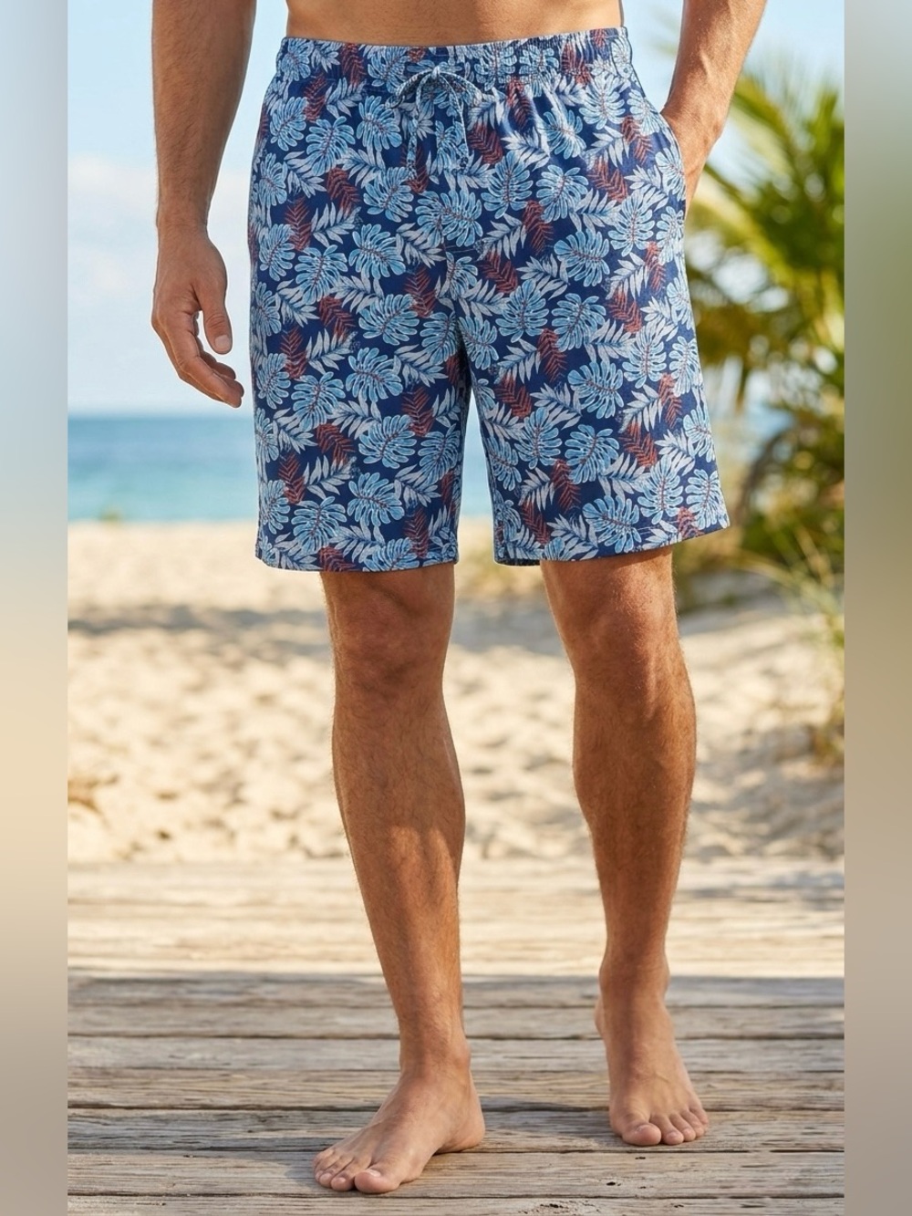 St. John’s Bay Men's Tropical Leaf Lounge Shorts Blue XL NWOT